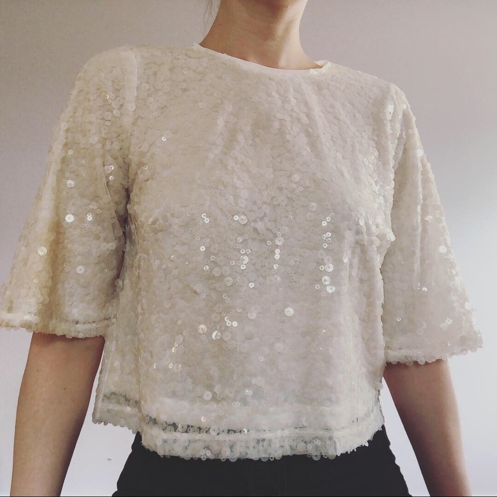 BCBG Sequin Top White